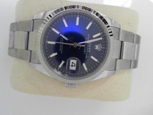Rolex Datejust 36mm – Ref: 126234-0050 – Blue Fluted Motif Dial Stainless Steel Oyster Bracelet Watch
